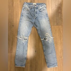 Agolde Women’s Light Wash Distressed Straight-Leg Jeans high rise | Size 24